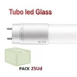 Tubo LED T8 1200mm Cristal 20W, conexión 1 lado, Caja de 25 ud x 4,88€/ud.