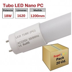 Tubo LED T8 1200mm Nano PC Eco 18W, conexión 1 lado, Caja de 20 ud x 5,90€/ud.