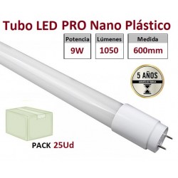 Tubo LED T8 600mm Nano PC 9W, conexión 1 lado, Caja de 25 ud x 4,96€ ud.