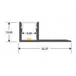 Perfil Aluminio Empotrar integración obras modelo B 1 ala, para tiras LED hasta 9mm, barra 2 Metros - completo- (a 7,00€/m)