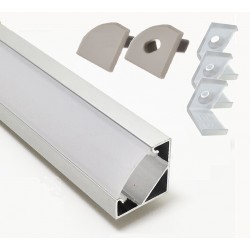 Perfil Aluminio anodizado Angulo 18x18mm. para tiras LED, barra 2 Metros -completo- (a 13,00€/mt.)