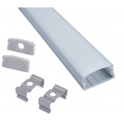 Perfil Aluminio Superficie 23,3x10mm. para tiras LED, barra 2 metros -Completo- (a 7,00€/mt)