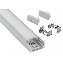 Perfil Aluminio Superficie ECO 17x7mm. para tiras LED, barra de 2 Metros -completo- (a 3,95€/m)