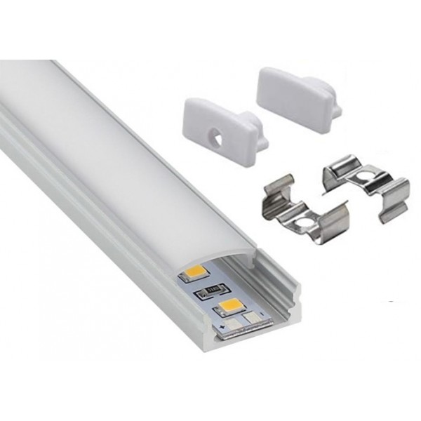 Perfil Aluminio Superficie ECO 17x7mm. para tiras LED, barra de 2 Metros -completo- (a 3,80€/m)
