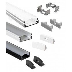 Perfil Aluminio Superficie ECO2 17x7mm. para tiras LED, barra de 2 Metros -completo- Plata, Blanco ó Negro (desde 1,90€/m)