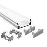 Perfil Aluminio Superficie ECO2 17x7mm. para tiras LED, barra de 2 Metros -completo- (a 2,20€/m)