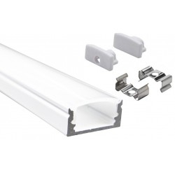 Perfil Aluminio Superficie Blanco ECO 17x7mm. para tiras LED, barra de 2 Metros -completo- (a 4,20€/m)