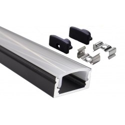 Perfil Aluminio Superficie Negro ECO 17x7mm. para tiras LED, barra de 2 Metros -completo- (a 4,20€/m)