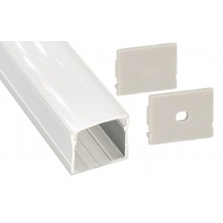 Perfil Aluminio Superficie 23,4x20mm. para tiras LED, barra 2 metros -Completo- (a 8,00€/mt)