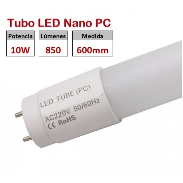 Tubo LED T8 600mm Nano PC Eco 10W, conexión 1 lado