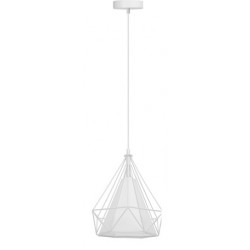 Lámpara Colgante Vintage estructura metálica blanca Diamante con pantalla y p/lampara E27 con cable y florón