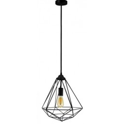 Lámpara Colgante Vintage estructura metálica Negra Diamante con p/lampara E27 con cable y florón