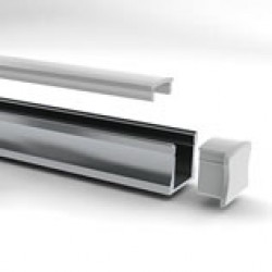 Perfil Aluminio Superficie 17x15mm. para tiras LED, barra de 2 Metros - completo- (a 10,50€/mt)