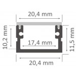 Perfil superficie aluminio anodizado Negro 20x11mm para tiras LED, 6mts (2 tramos de 3 Metros)