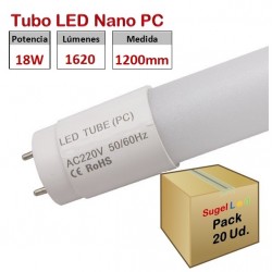 Tubo LED T8 1200mm Nano PC Eco 18W, conexión 1 lado, Caja de 20 ud x 4,50€/ud.