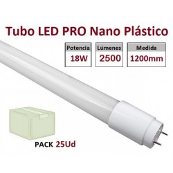 Tubo LED T8 1200mm Nano PC 18W, conexión 1 lado, Caja de 25 ud x 4,88€/ud.