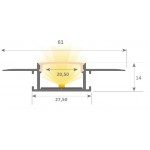 Perfil Aluminio Empotrar integración obras, para tiras LED hasta 20mm, barra 2 Metros - completo- (desde 8,50€/m)