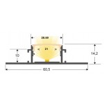 Perfil Aluminio Empotrar integración obras modelo B, para tiras LED hasta 20mm, barra 3 Metros - completo- 