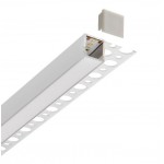 Perfil Aluminio Empotrar integración obras modelo B 1 ala, para tiras LED hasta 9mm, barra 2 Metros - completo- (a 7,00€/m)