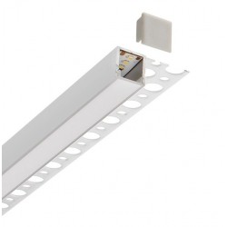 Perfil Aluminio Empotrar integración obras modelo B 1 ala, para tiras LED hasta 9mm, barra 2 Metros - completo- (a 7,00€/m)
