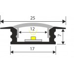 Perfil Aluminio Empotrar 24x7mm. para tiras LED, barra 3 Metros -completo-