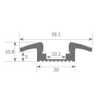 Perfil suelo aluminio anodizado Negro 38,1x10,80mm para tiras LED, barra 2 Metros