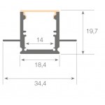 Perfil Aluminio Blanco Techo Empotrar 34,4x19,7mm. para tiras LED, barra 2 Metros