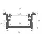 Perfil empotrar aluminio anodizado Negro 24x12mm para tiras LED, barra 2 Metros