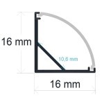 Perfil Aluminio Angulo 16x16mm. ECO para tiras LED, barra 2 Metros -Completo-