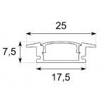 Perfil Aluminio Empotrar Negro U7E 25x8mm. para tiras LED, barra 2 Metros