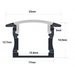 Perfil Aluminio Empotrar ECO 23x15mm. para tiras LED, barra 2 Metros -completo- Plata, Negro ó Blanco (a 6,45€/mt.)