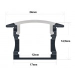 Perfil Aluminio Empotrar ECO 24x15mm. para tiras LED, barra 2 Metros -completo- Plata, Negro ó Blanco (a 6,00€/mt.)