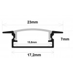 Perfil Aluminio Empotrar ECO 23x7mm. para tiras LED, barra 2 Metros -completo- Plata, Negro ó Blanco (desde 2,50€/mt.)