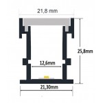 Perfil Empotrar Pisable Suelo de aluminio anodizado en plata 21,80x25,60mm, barra 2 Metros -Completo- (a 12,00€/mt)