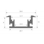 Perfil empotrar suelo pisable aluminio anodizado 26,6x11mm para tiras LED, barra 2 Metros