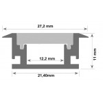 Perfil empotrar suelo pisable aluminio anodizado 27,2x11mm para tiras LED, barra 2 Metros -Completo-