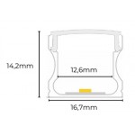 Perfil Aluminio Superficie Plata 16,7x14,2mm. para tiras LED, barra de 2 Metros - completo- (a 5,00€/mt)