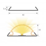 Perfil Aluminio lacado Blanco Superficie 40x5,6mm. para tiras LED, barra de 2 Metros