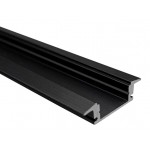 Perfil Aluminio Empotrar Negro U7E 25x8mm. para tiras LED, barra 2 Metros