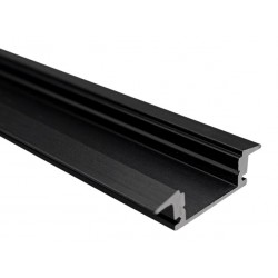 Perfil Aluminio Empotrar Negro U7E 25x8mm. para tiras LED, barra 2 Metros