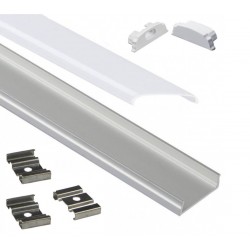 Perfil Aluminio Anodizado Superficie Flexible 18x6mm. para tiras LED, barra de 2 Metros -completo-