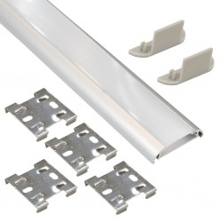 Perfil Aluminio Superficie ECO 38,98x8,77mm. para tiras LED, barra de 2 Metros - Completo -