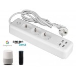 Base enchufe inteligente con 3 tomas 2P+TL y 4 tomas USB y cable, conexión WiFi - Google Home / ALEXA 