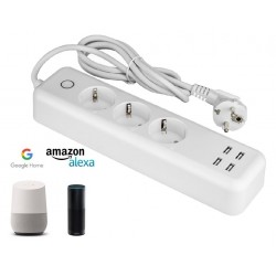 Base enchufe inteligente con 3 tomas 2P+TL y 4 tomas USB y cable, conexión WiFi - Google Home / ALEXA 