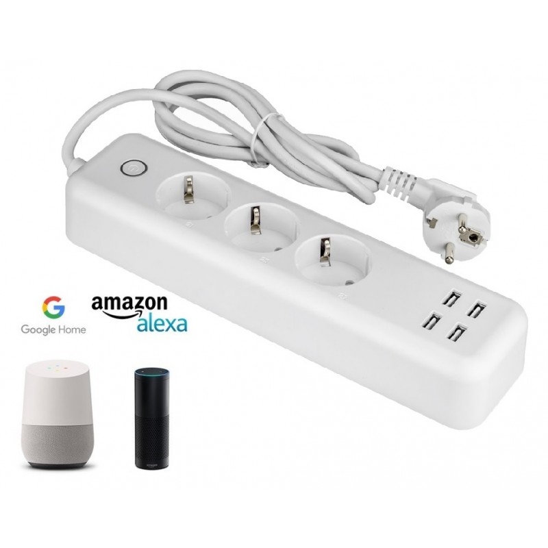 Regleta inteligente Schuko + USB Control voz  Alexa Google