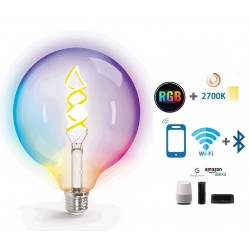 Lámpara LED Globo G125 Clara E27 Filamento trenzado 4,9W 420lm RGB+WW Wifi+Bluetooth, para Smartphone y control voz