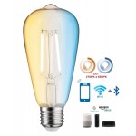 Lámpara LED Edison ST64 Gold E27 Filamento 6W 806lm CCT Wifi+Bluetooth, para Smartphone y control voz