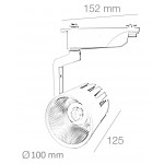 Foco Carril Monofásico LED COB 30W 35º Negro