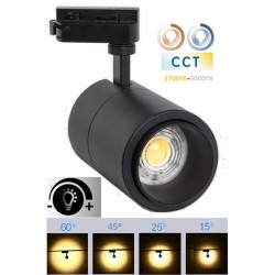Foco Carril Monofásico Negro LED COB 30W Regulable con ángulo Ajustable 