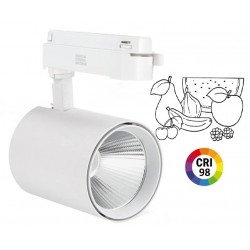 Foco Carril BOT Monofásico Blanco LED COB 30W, especial Fruterías